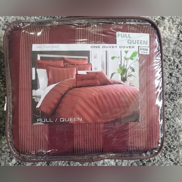 Biltmore 60% Silk 100% COTTON stripes Burgundy Duvet Cover Only Full/Queen Size. - Picture 2 of 10